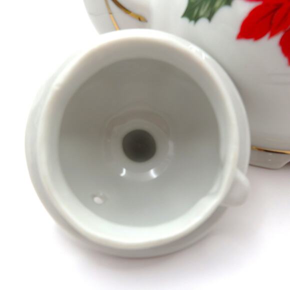 Lefton Christmas Teapot 1987 Poinsettia Holly Gold Trim Holiday Serveware Japan - Picture 15 of 16